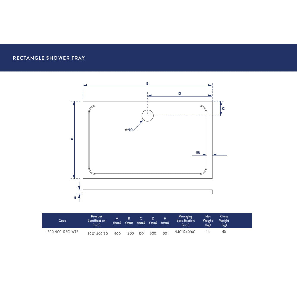 Luxe81 Rectangle Stone Resin Shower Tray