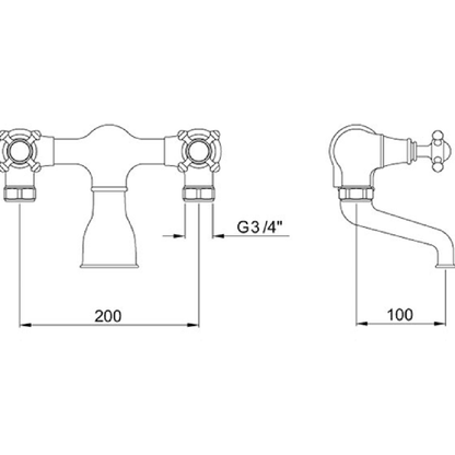 Perrin & Rowe Bath Filler Tap With Cross Handles, No Mounts 3022