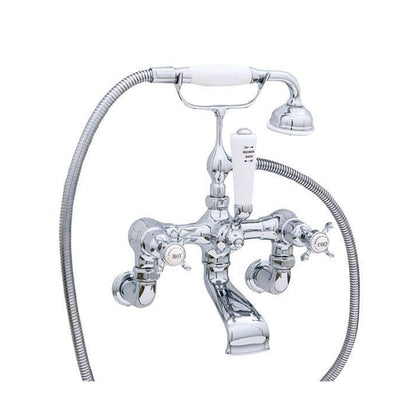 Perrin & Rowe Bath Shower Mixer Tap with Wall Unions and Crosshead Handles 3511/1
