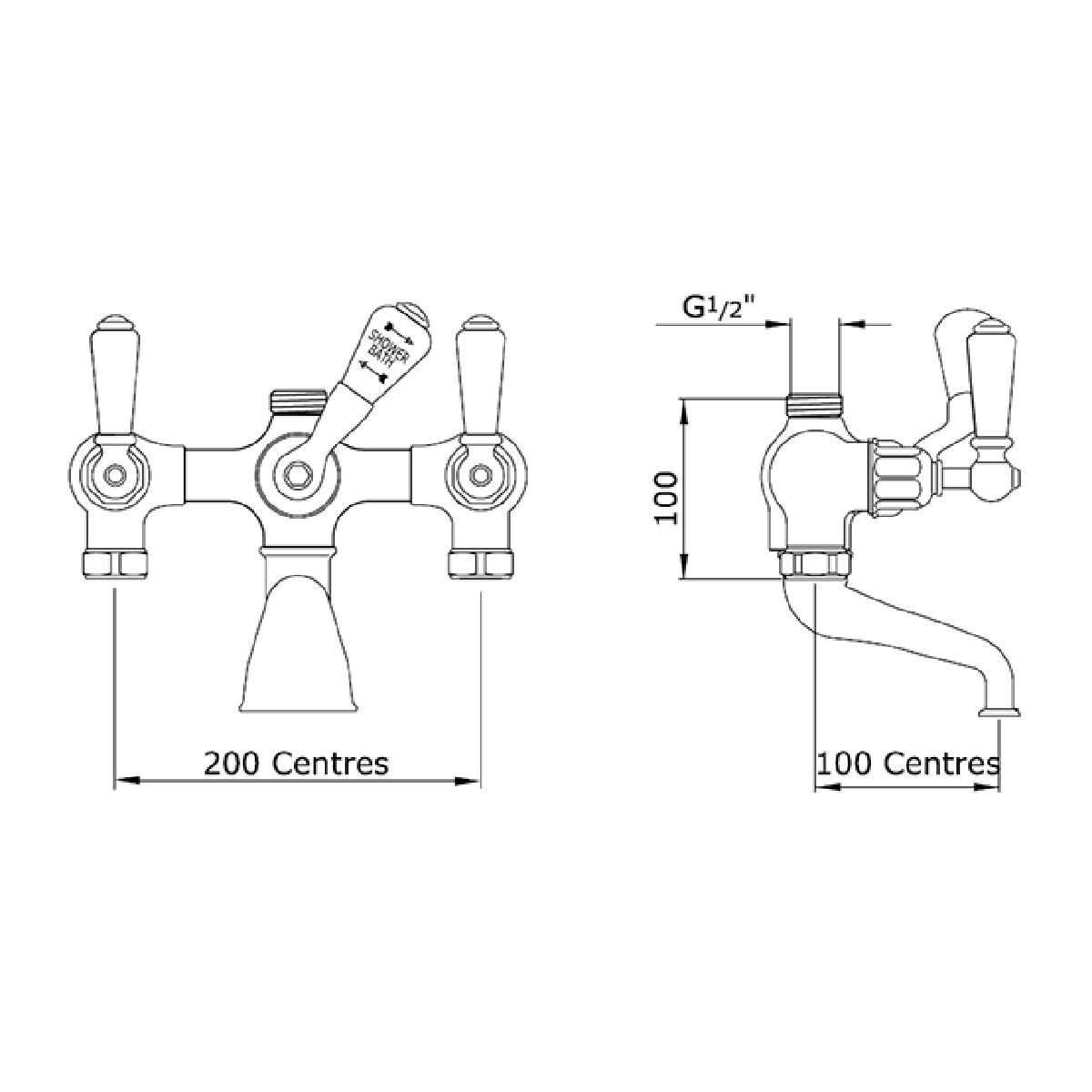 Perrin & Rowe Bath Shower Mixer Tap Without Unions, With Lever, Handles 3530