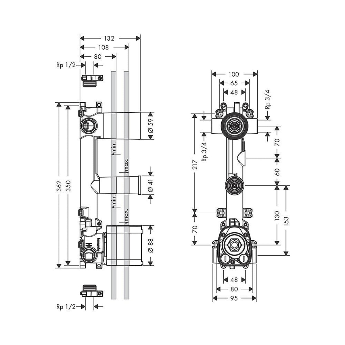 AXOR 36701180 Concealed Part for 2-Outlet Thermostatic Mixer for Secure Installation
