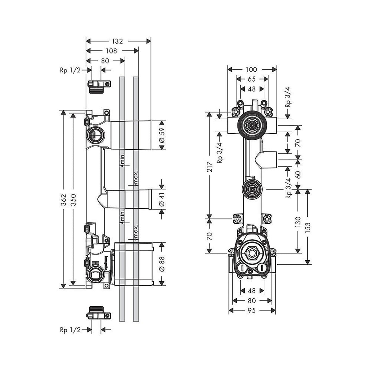 AXOR 36708180 Concealed Part for 3-Outlet Thermostatic Mixer for Stable Installation
