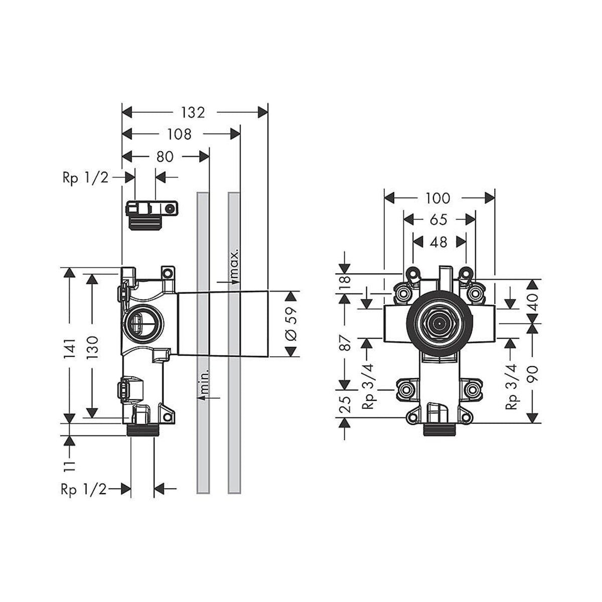 AXOR 36770180 Concealed Part for Trio/Quattro Diverter for Secure Control