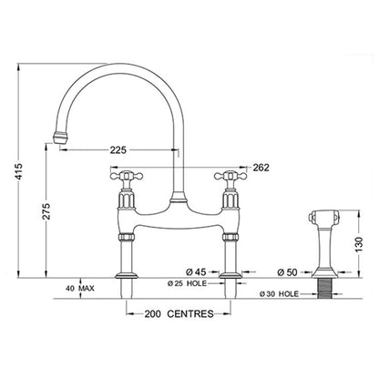 Perrin & Rowe Ionian 4172 Tap With Pull-Out Spray Rinse, Crosshead Handles