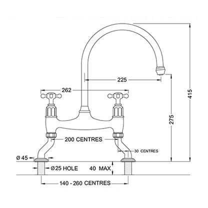 Perrin & Rowe Ionian 4192, 2 Hole Deck Mounted Tap With Crosshead Handles