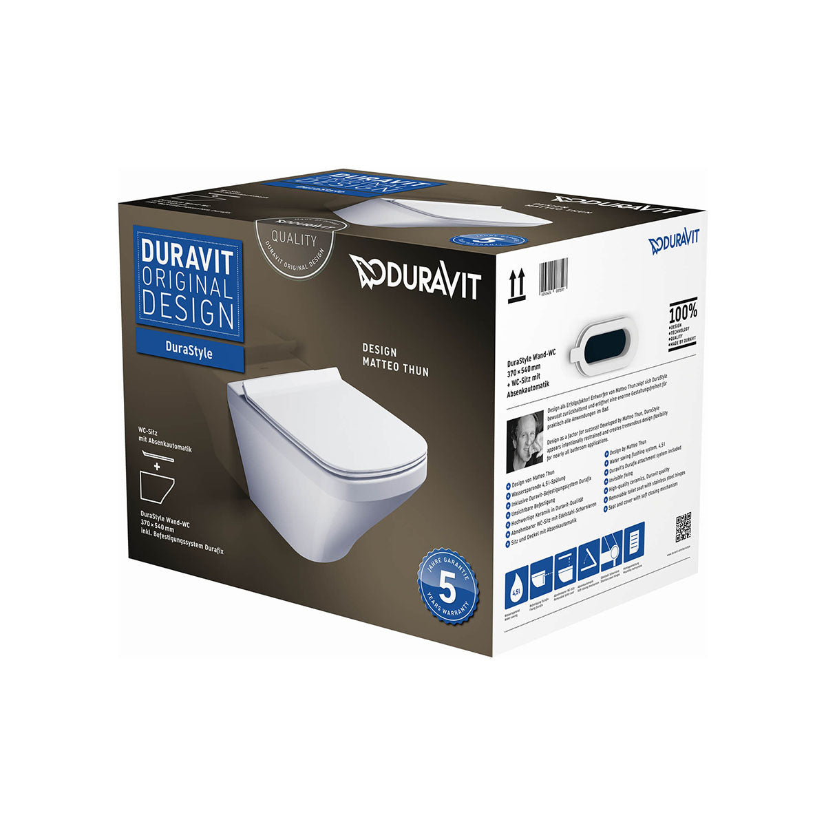 Duravit DuraStyle Wall-Hung Washdown WC Pan and Toilet Seat - 370 x 540mm 45520900A1