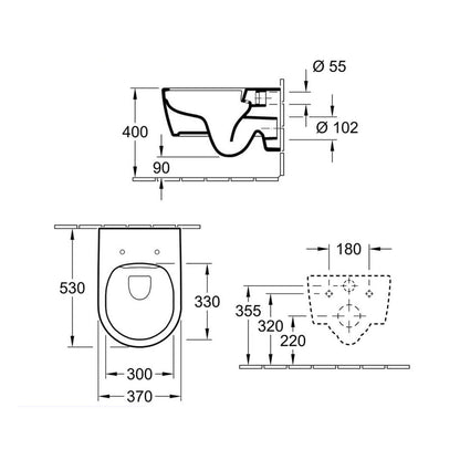 Villeroy And Boch 4657HR01 Arto 370mm x 530mm Wall Mounted Rimless WC Pan with Seat and Cover