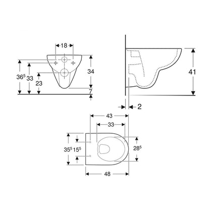 Geberit 500.349.01.7 Selnova Compact Wall Hung 480mm Projection White WC Pan