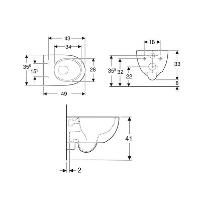 Geberit 500.377.01.7 Selnova Compact Wall Hung White WC Pan 490mm Projection
