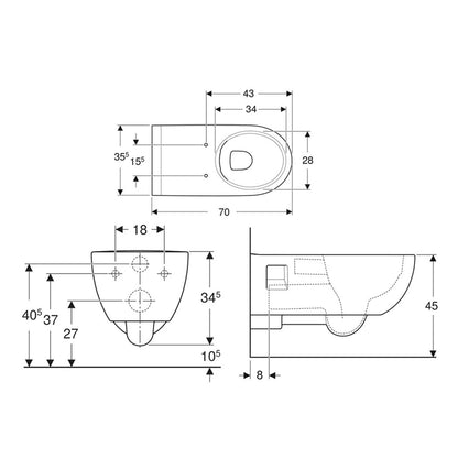 Geberit 500.693.01.7 Selnova Comfort Large Projection Wall-Hung Semi-Shrouded Rimless WC 355 x 700mm