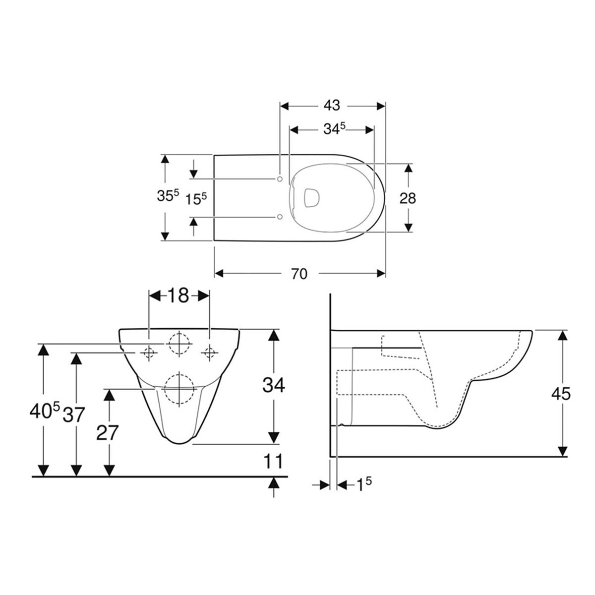 Geberit 501.046.00.7 Selnova Comfort Large Projection Wall-Hung Rim-Free WC 355 x 700mm