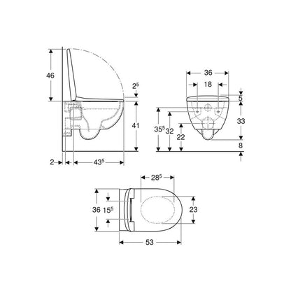 Geberit 501.750.00.1 Selnova Grab And Go Wall Hung WC Rim-Free Toilet 360 x 530mm