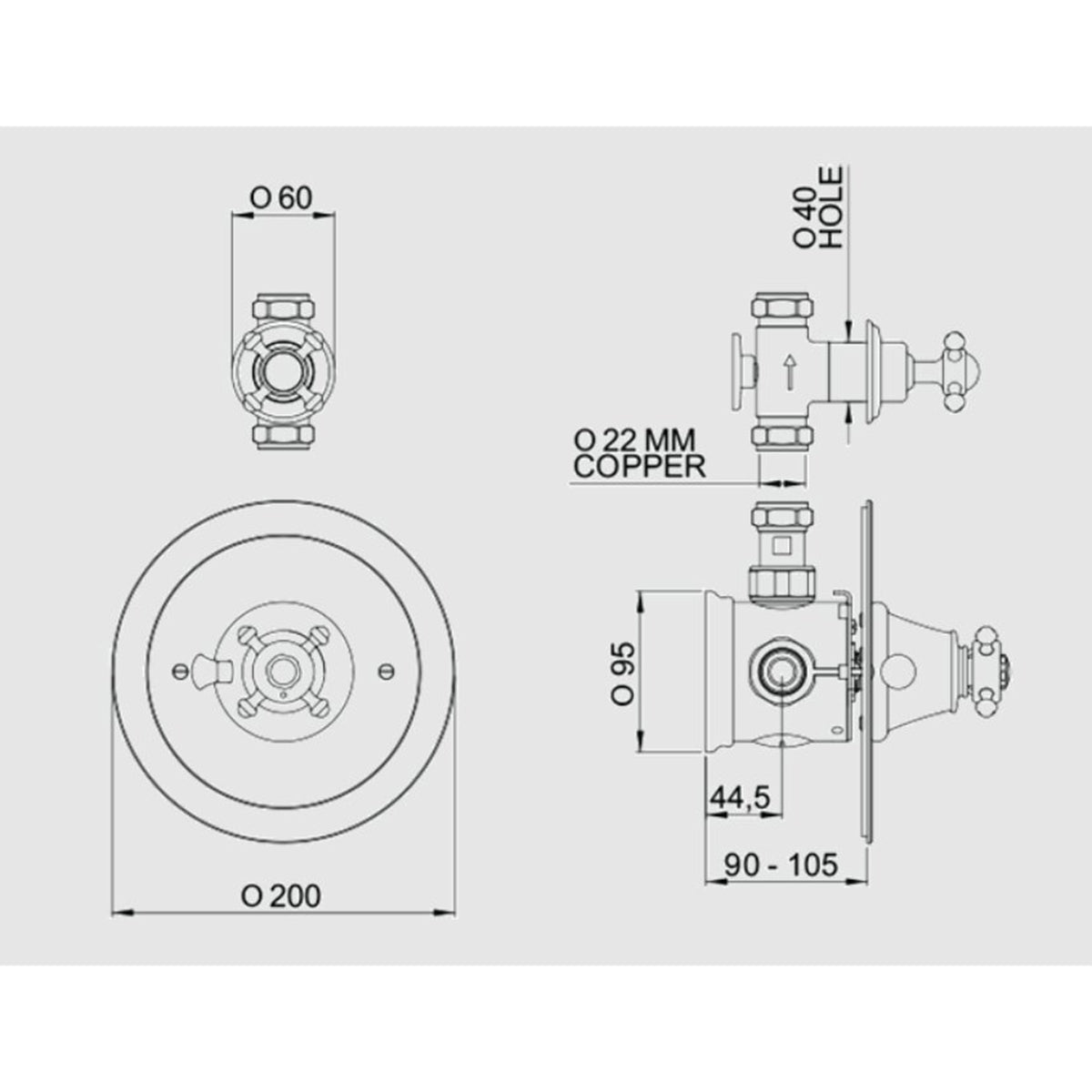 Perrin & Rowe Georgian Concealed Thermostatic Shower With Remote Flow Control And Cross Handles 5776