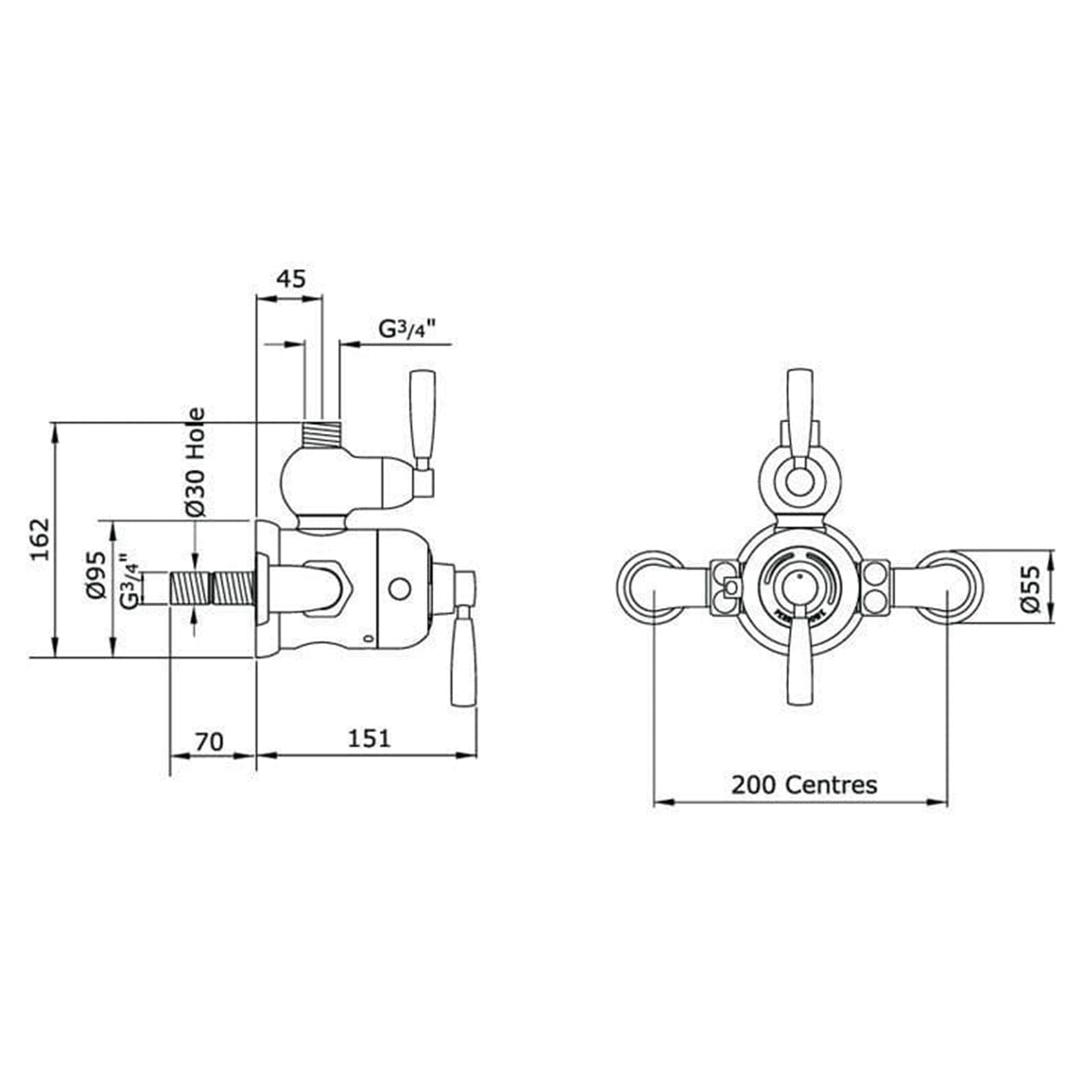 Perrin & Rowe Langbourn Exposed Thermostatic Shower Mixer – Lever 5850