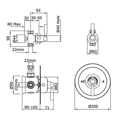 Perrin & Rowe Split Concealed Thermostatic Shower With Remote Shut-off - Lever 5875