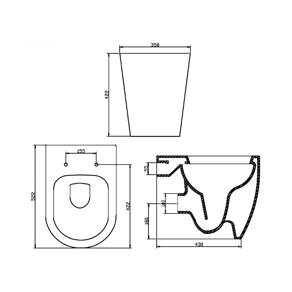 Saneux 66074 Uni Gloss White Back To Wall WC Pan