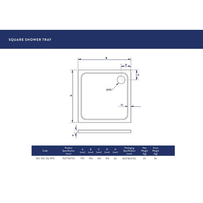 Luxe81 Square Stone Resin Shower Tray