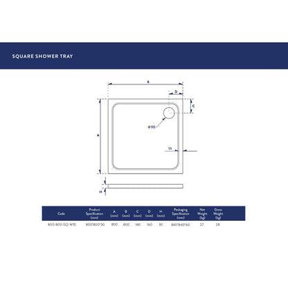 Luxe81 Square Stone Resin Shower Tray