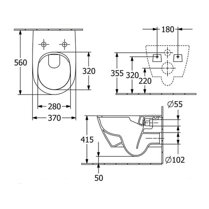 Villeroy And Boch 5057199982179 Subway 2.0 Wall Hung WC and ViConnect Pro S Toilet Frame Pack - 370mm x 365mm