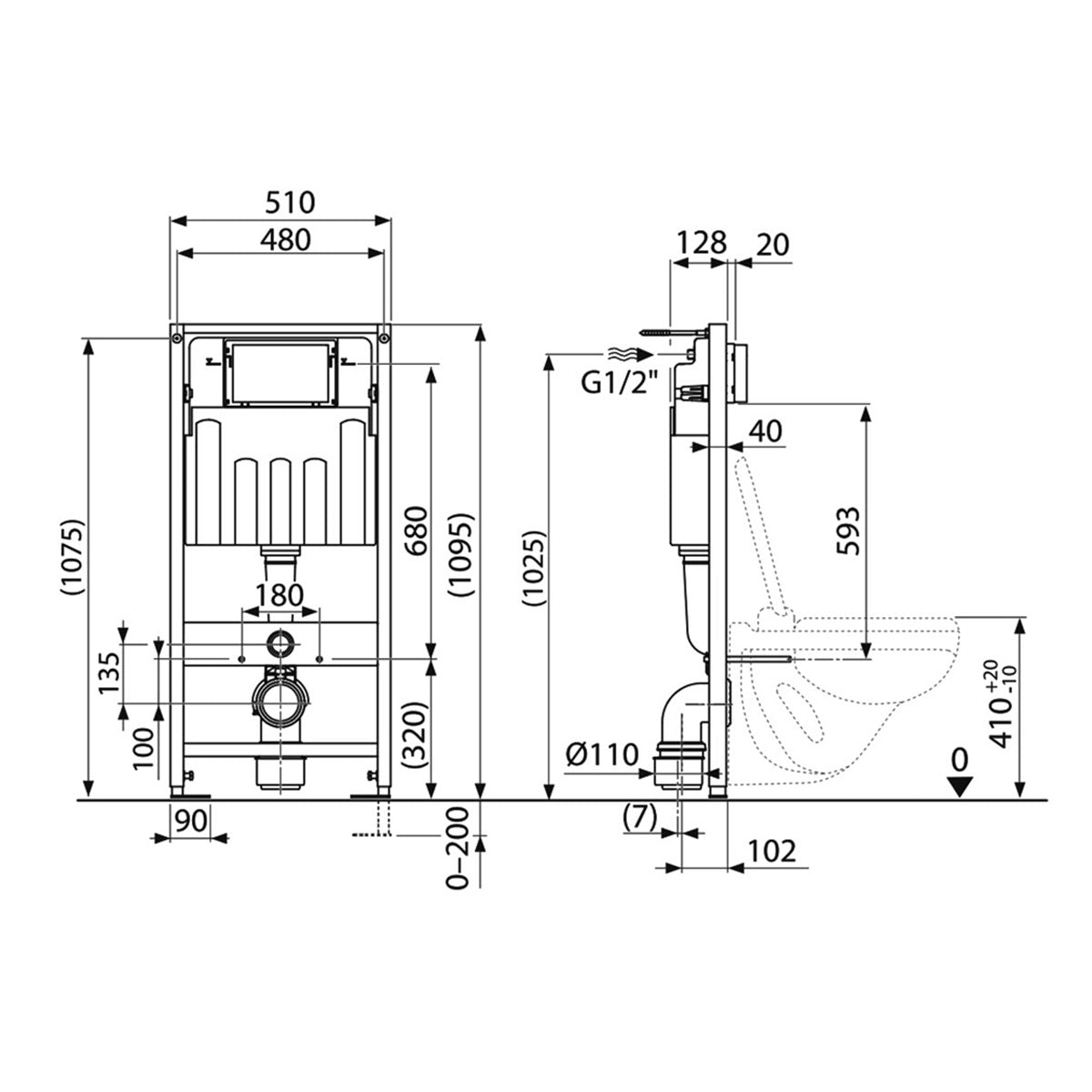 Villeroy And Boch 5057199982186 ViConnect Pro S Toilet Frame with Arto Wall Mounted Toilet Combi-Pack - 37cm x 40cm