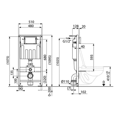 Villeroy And Boch 5057199982186 ViConnect Pro S Toilet Frame with Arto Wall Mounted Toilet Combi-Pack - 37cm x 40cm