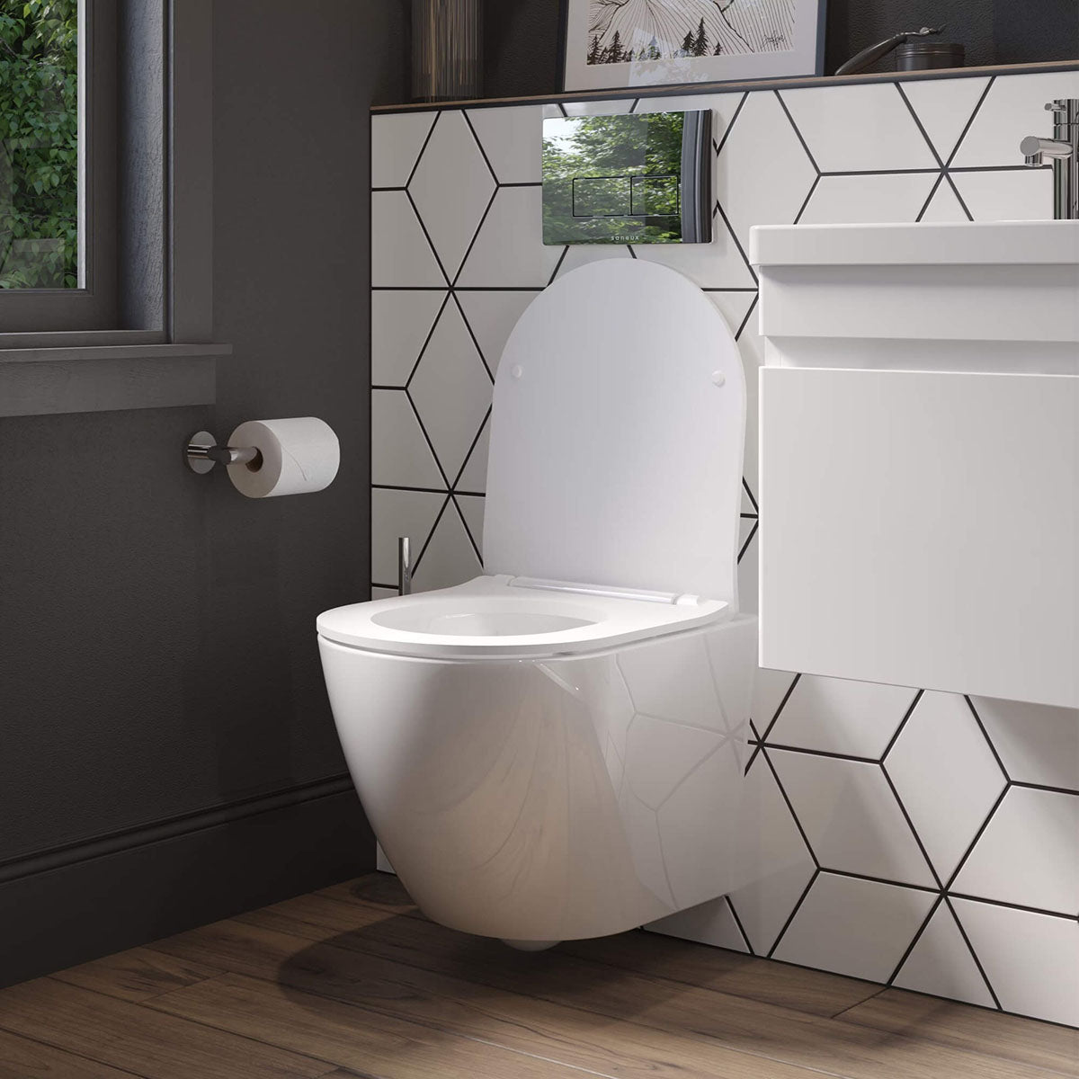 Saneux AIRWH01 Air Wall Hung WC Pan With Slim-Line Soft Close Seat