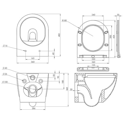 Saneux AIRWH01 Air Wall Hung WC Pan With Slim-Line Soft Close Seat