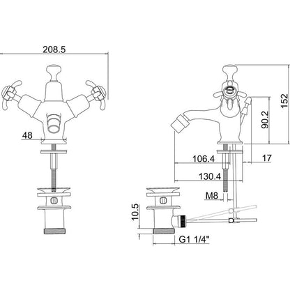 Burlington Anglesey AN13 Bidet Mixer with Pop-up Waste