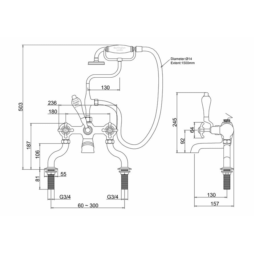 Burlington Anglesey AN15 Bath Shower Mixer Deck Mounted