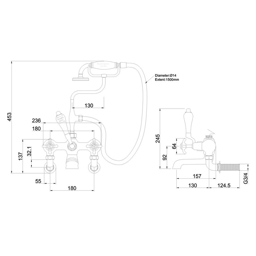 Burlington Anglesey AN17-QT Bath Shower Mixer Wall Mounted