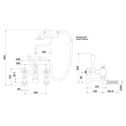 Burlington Anglesey AN17-QT Bath Shower Mixer Wall Mounted