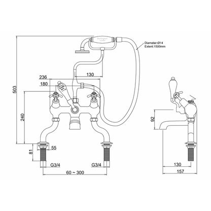 Burlington Anglesey AN19-QT Angled Bath Shower Mixer Deck Mounted