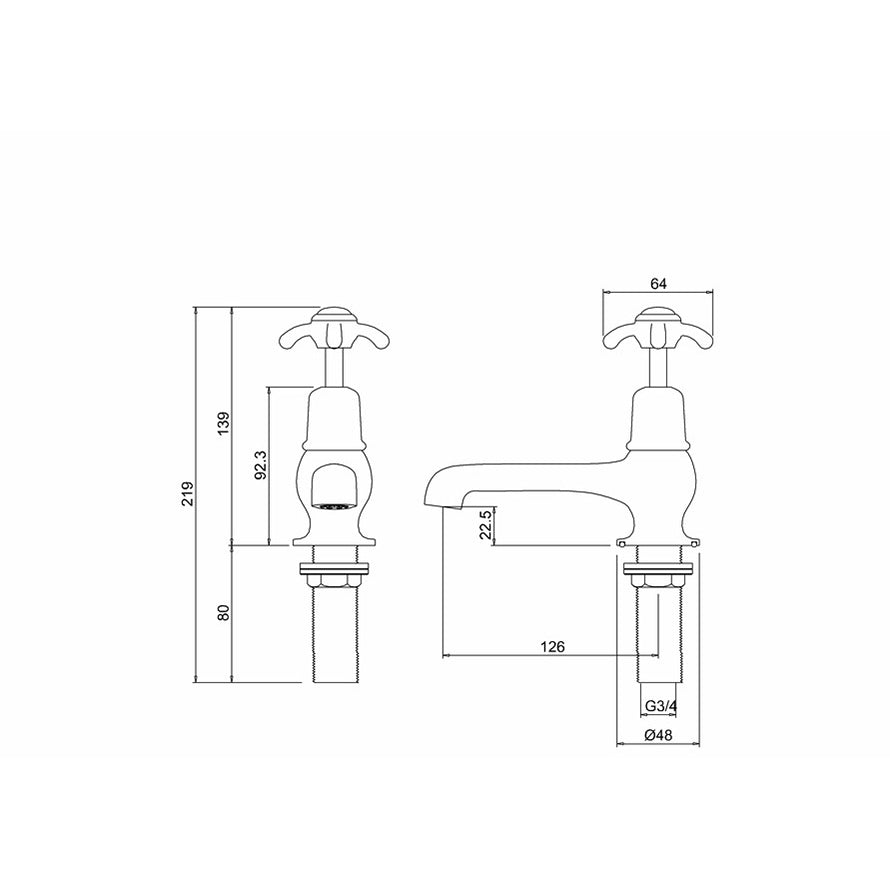 Burlington Anglesey AN3-QT Bath Tap Deck Mounted