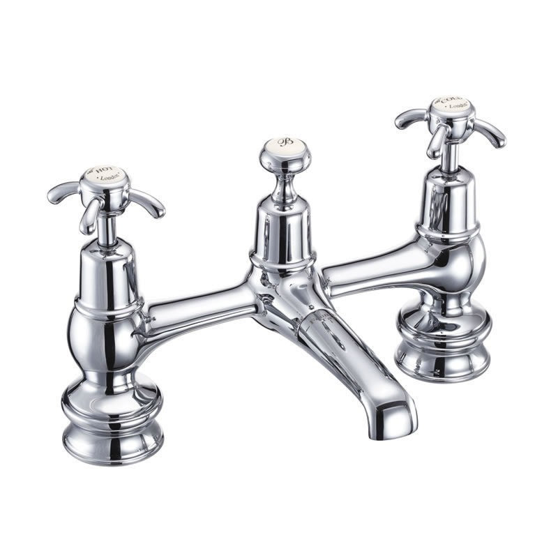 Burlington Anglesey ANR10-QT Regent 2 Tap Hole Bridge Basin Mixer with Plug & Chain Waste & Swivel Spout