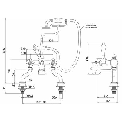 Burlington Anglesey Regent Bath Shower Mixer Deck-Mounted