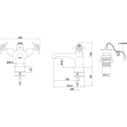 Burlington Anglesey CLR5_QT Regent Basin Mixer with Plug & Chain Waste