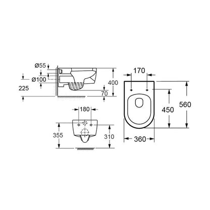 Saneux AUWH02 Austen Slim Wall Mounted Gloss White WC Pan