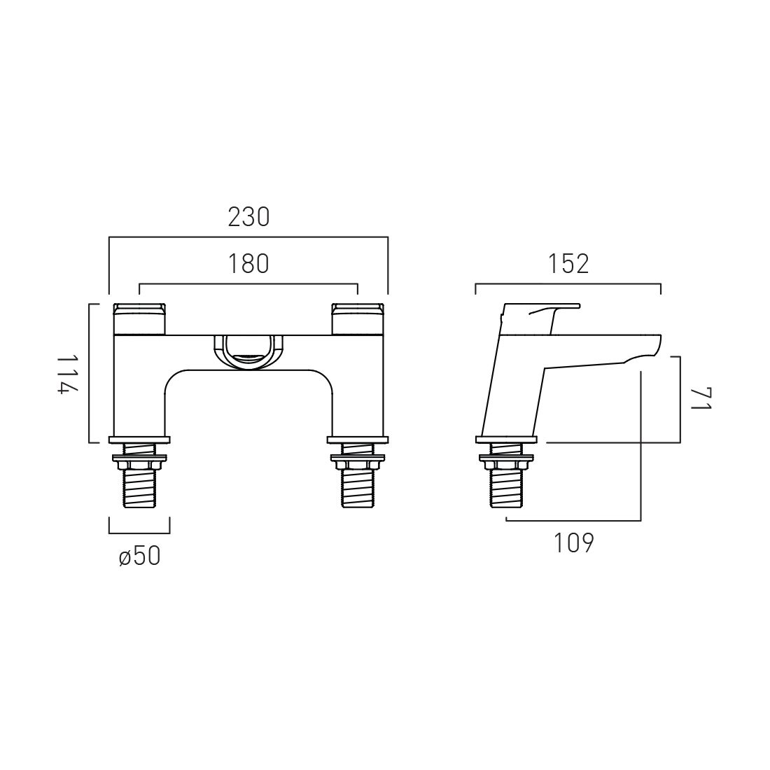 Vado Ava Deck Mounted 2 Hole Bath Filler