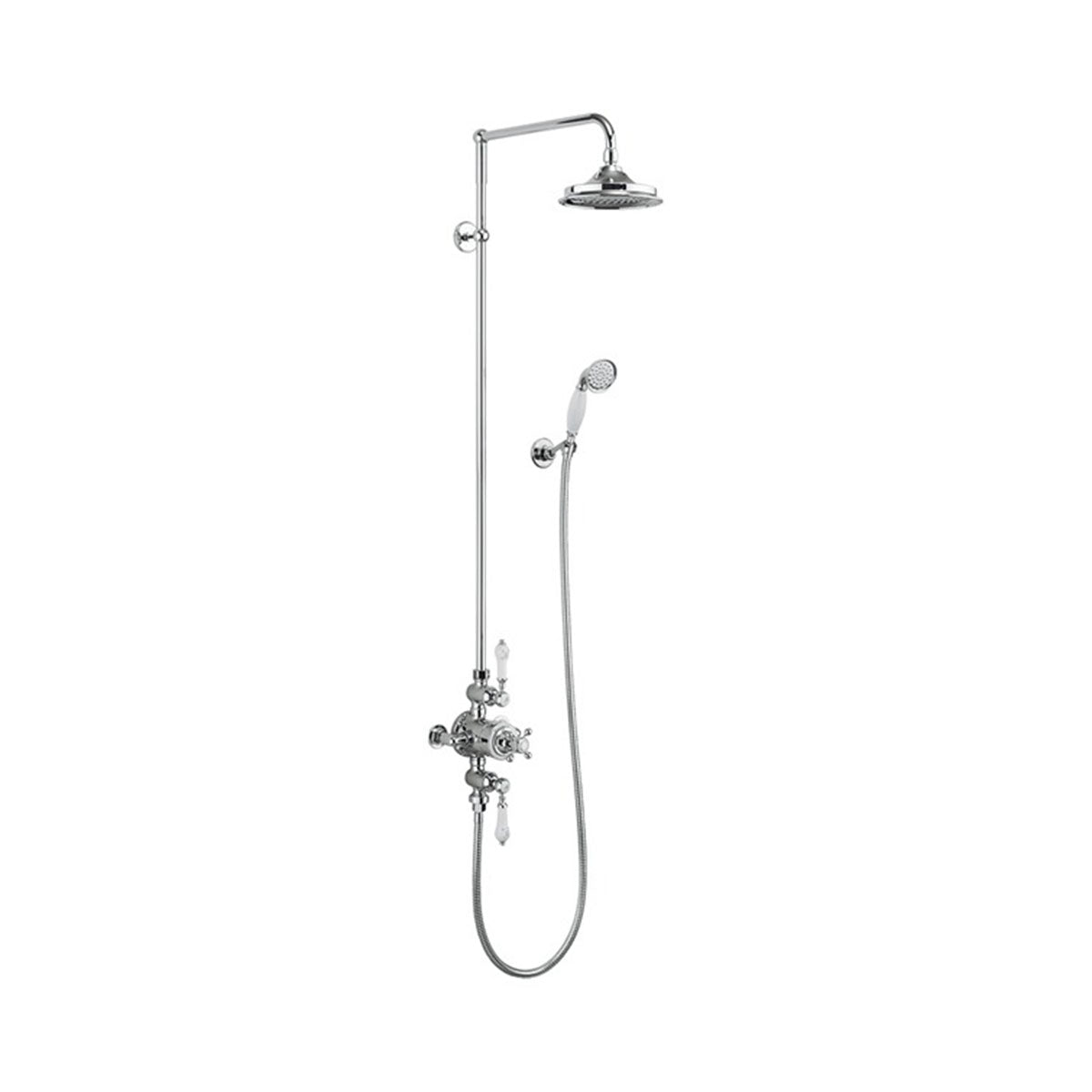 Burlington Avon BAF3S Thermostatic Exposed Shower Valve Dual Outlet,Rigid Riser, Swivel Shower Arm, Handset & Holder with Hose with Rose