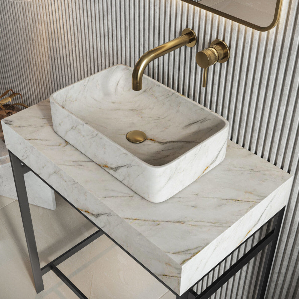 Luxe81 Sanctuary 420mm Arabescato White Marble Rectangle Basin