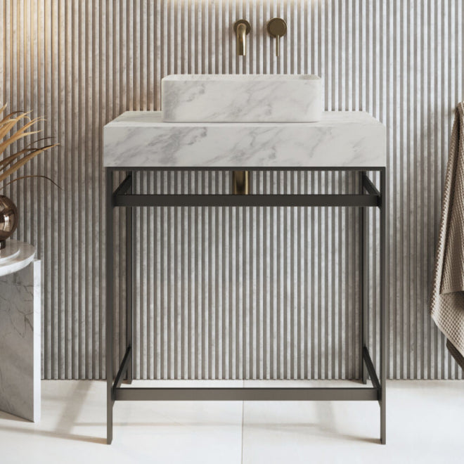 Luxe81 Sanctuary 420mm Arabescato White Marble Rectangle Basin