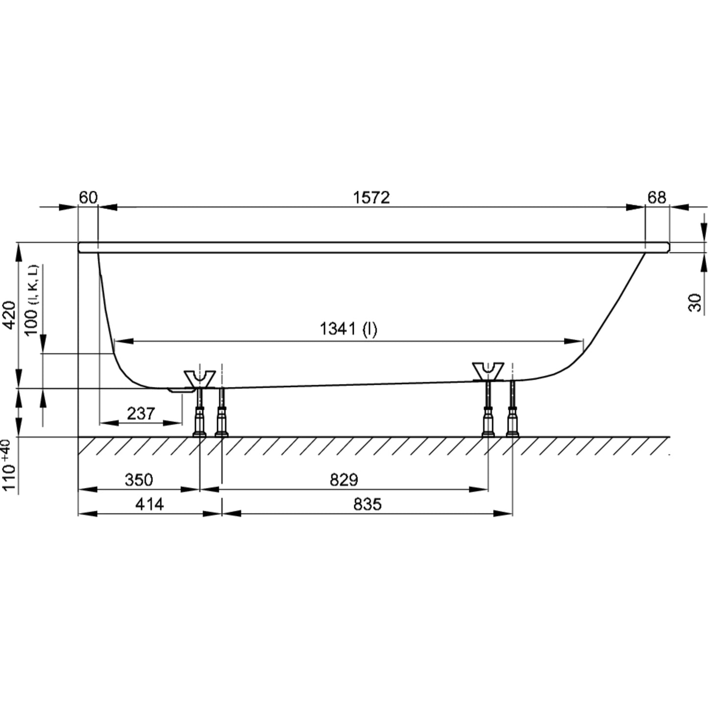 Bette Space L Steel Bath Drawing Image