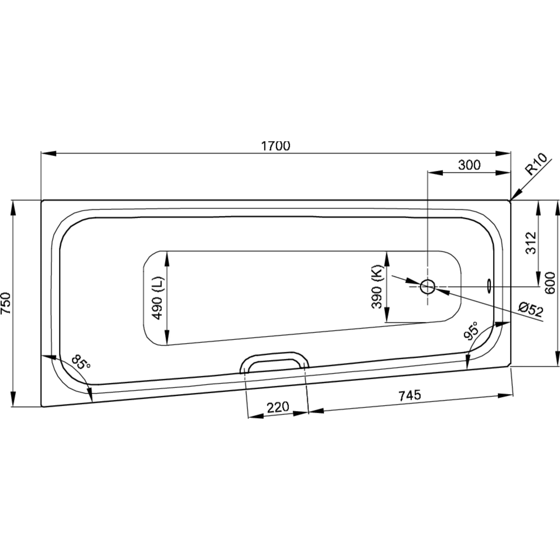 Bette Space S Steel Bath Drawing Image
