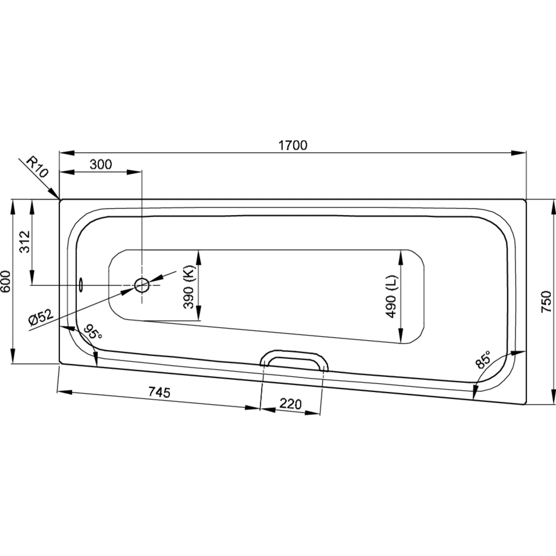 Bette Space S Steel Bath Drawing Image