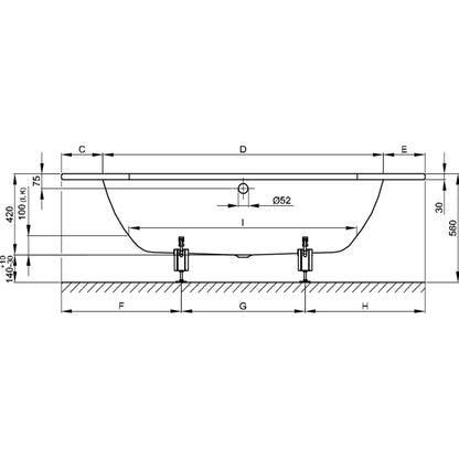 Bette Starlet Hexagonal Steel Bath Drawing Image