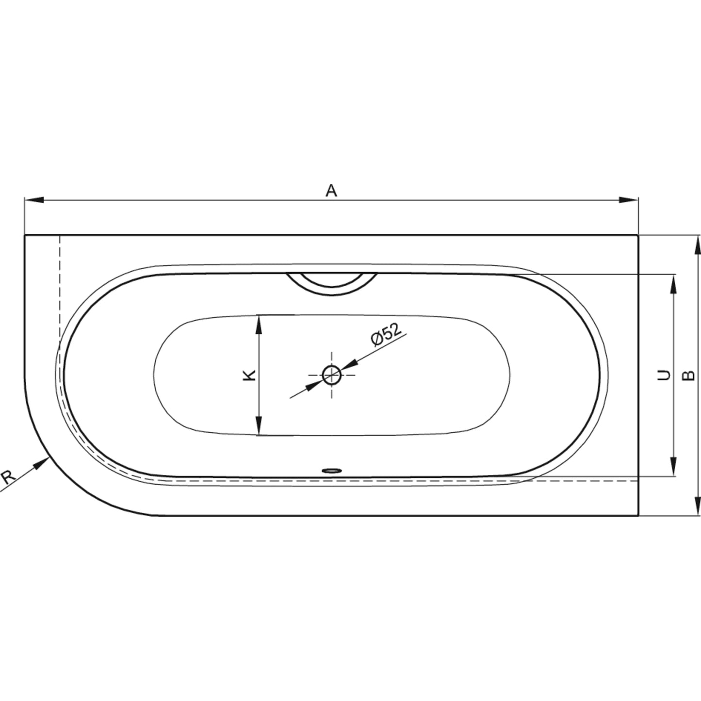 Bette Starlet V Silhouette Steel Bath Drawing Image