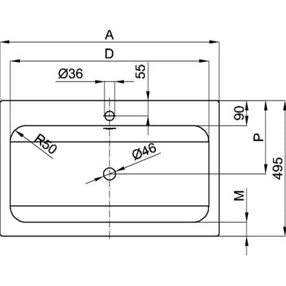 Bette One Basin Built-In Drawing Image
