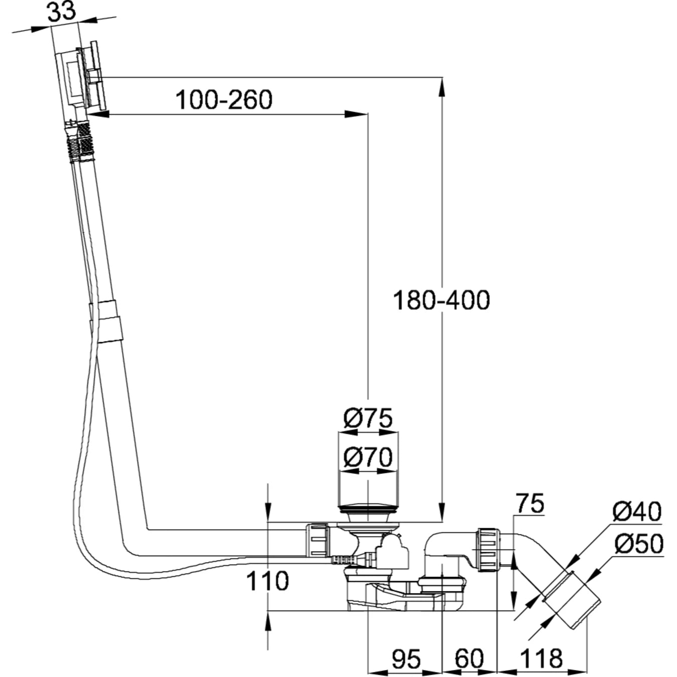 Bette M5 Multiplex Bath Waste Overflow Drawing Image
