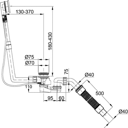 Bette M5 Multiplex Bath Waste Overflow Drawing Image