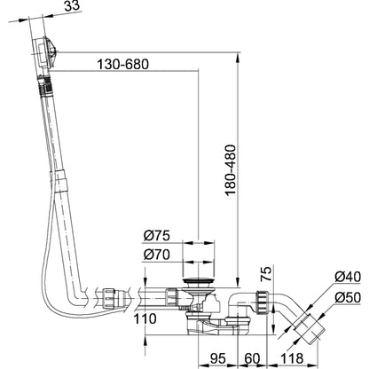 Bette M5 Multiplex Bath Waste Overflow Drawing Image
